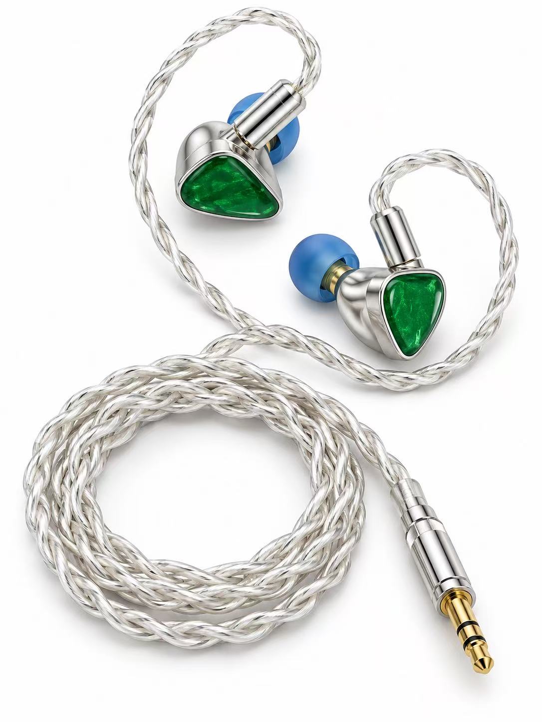 SP-802 detachable-cable private-label HiFi IEM with metal housing and green faceplate