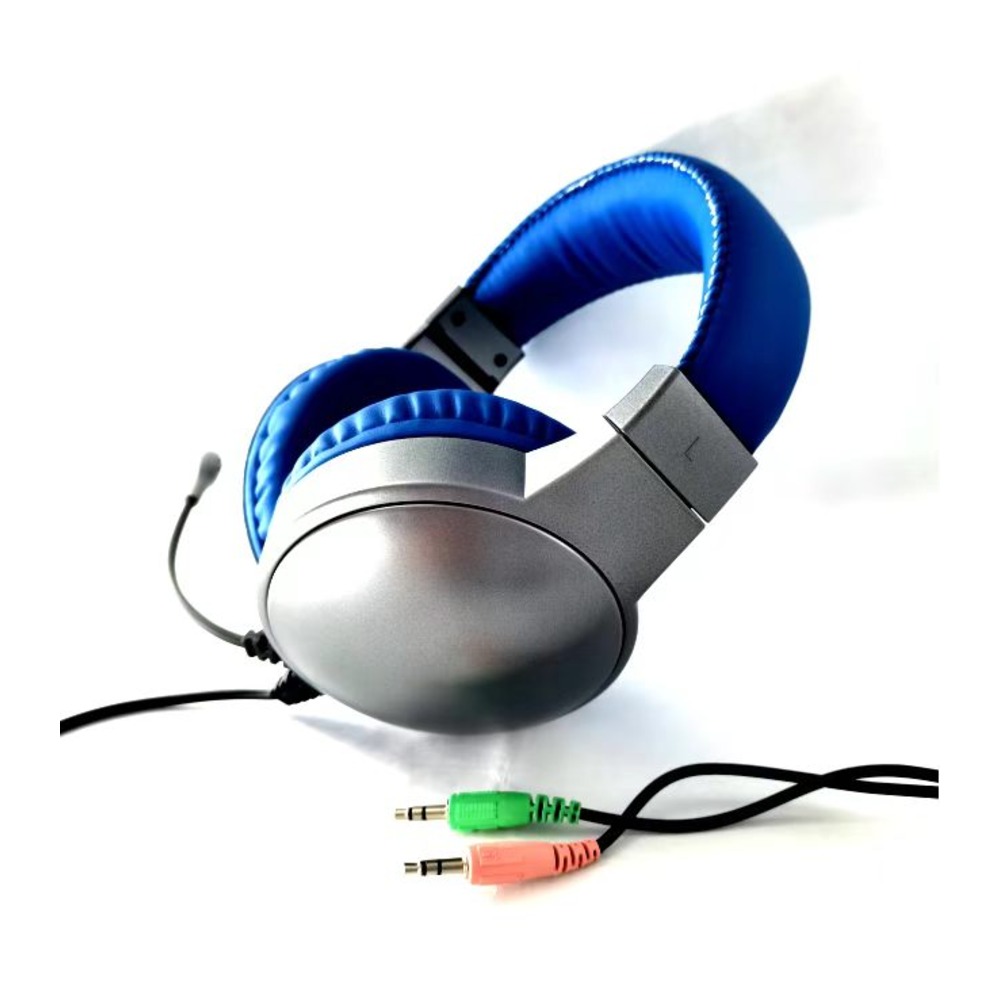 Blue silver wired gaming headset OEM direction